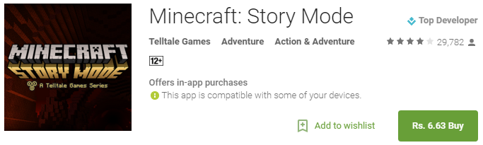 [Cheapest Ever 95% Off] Minecraft: Story Mode for Rs. 6.63 only (from Rs. 319.61) & the Minecraft Holiday Skin Pack for Rs. 33.14 (from Rs. 114.02)