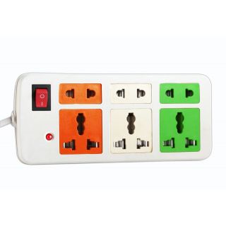 Coloured Power Strip Extension Cord 3 + 3