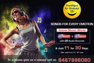 Music World with 20 audio channels Active at ₹1 for 30 days, Videocon D2H