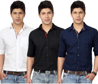 Top Notch Men's Solid Casual White, Black, Dark Blue Shirt