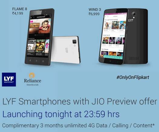 LYF Phones with JIO Preview Offer Unlimited Internet Voice and Text Launching Tonight Exclusively on Flipkart - LYF Phones with JIO Preview Offer (Unlimited Internet, Voice and Text) Exclusively on Flipkart